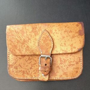 Genuine Leather Belt Bag Vintage Brown Snap Closure With Buckle